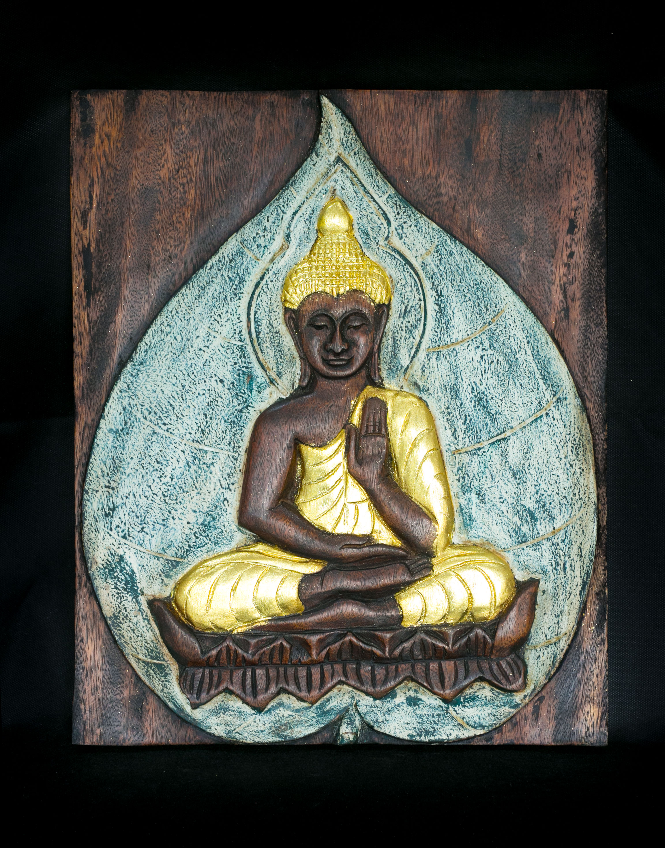 Buddha list dřevo bílý NENÍ SKLADEM