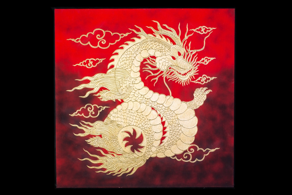 Obraz červeno-zlatý drak
