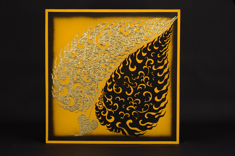 Obraz s motivem černo-zlatých listů, plátno