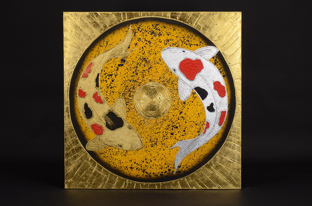 Obraz s motivy ryb na plátně, žlutý