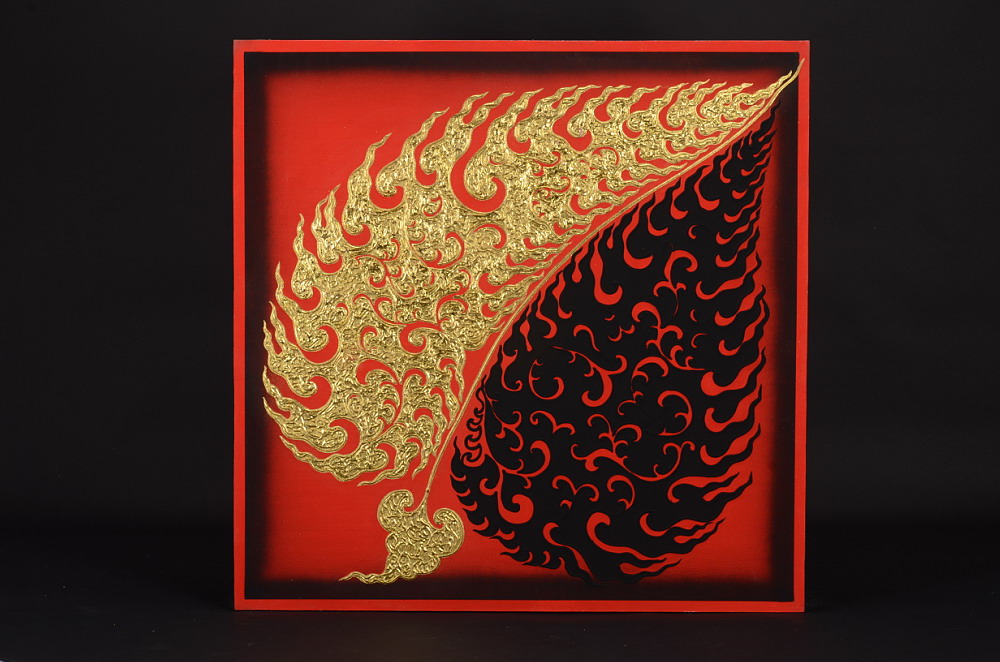 Obraz s motivem červeno-černých listů, červený