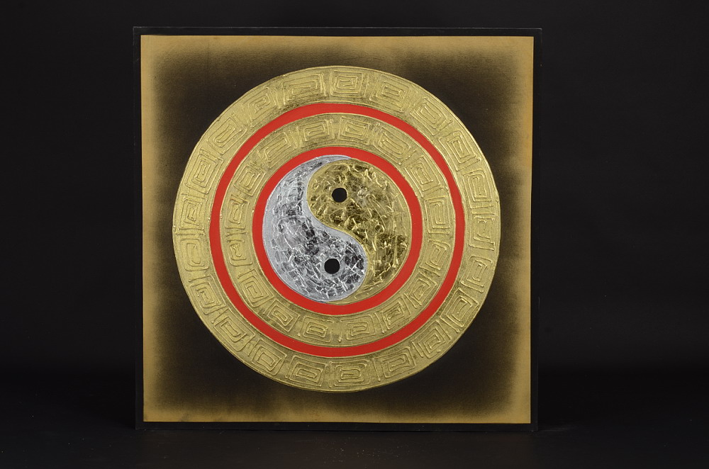 Obraz s motivem Jin a Jang, červené kruhy