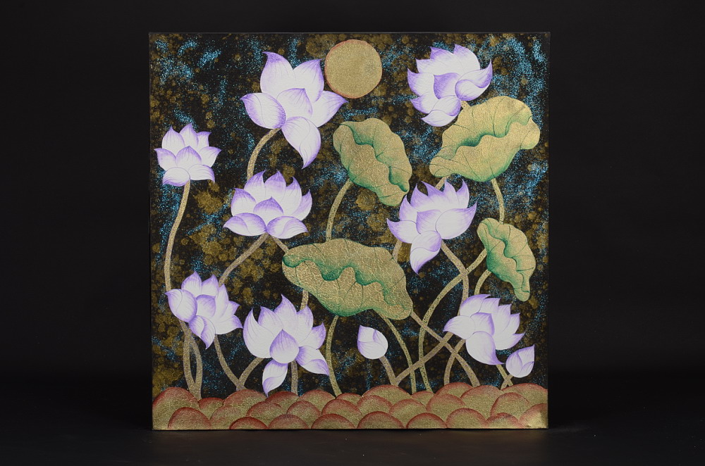 Obraz s motivy květin, modrý, plátno