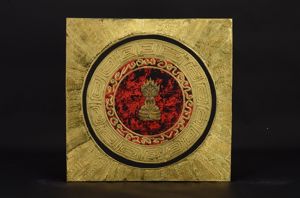 Obraz s motivem sedícího Buddhy - menší s červeným středem