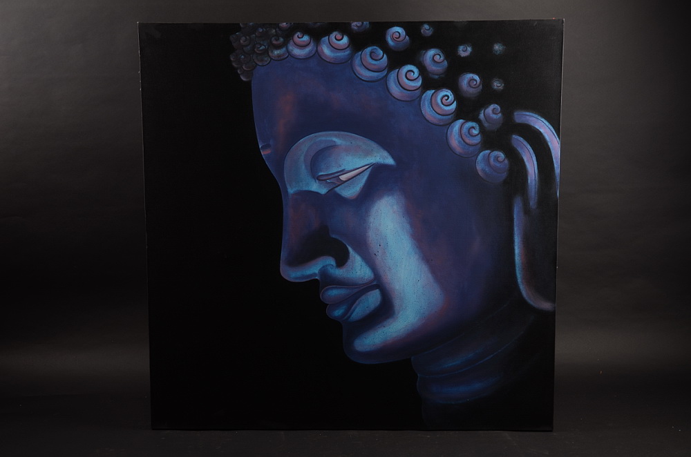 Tmavě modrý obraz na plátně s motivem Buddhy