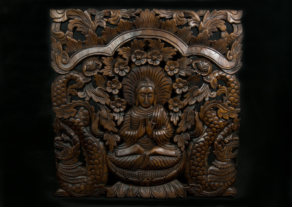 Buddha II, vyřezávaný obraz čtverec NENÍ SKLADEM