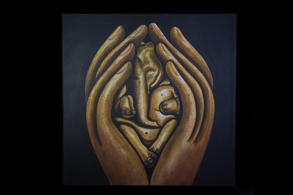 Malovaný obraz slon v dlaních