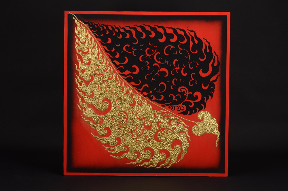 Obraz na plátně s motivy listů, červený