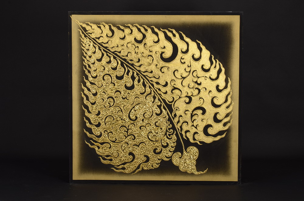 Obraz na plátně se zlatým listem, černo-zlatý