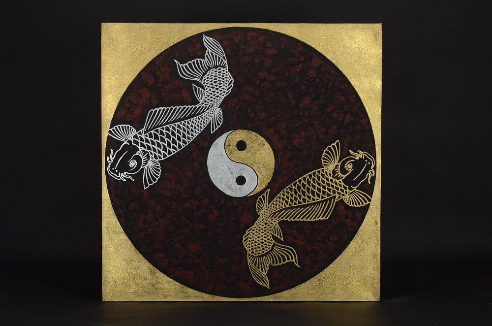 Obraz s motivem jin a jang a přírodními motivy