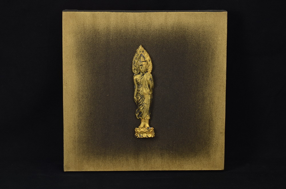 Buddha na plátně, zlato-černý obraz