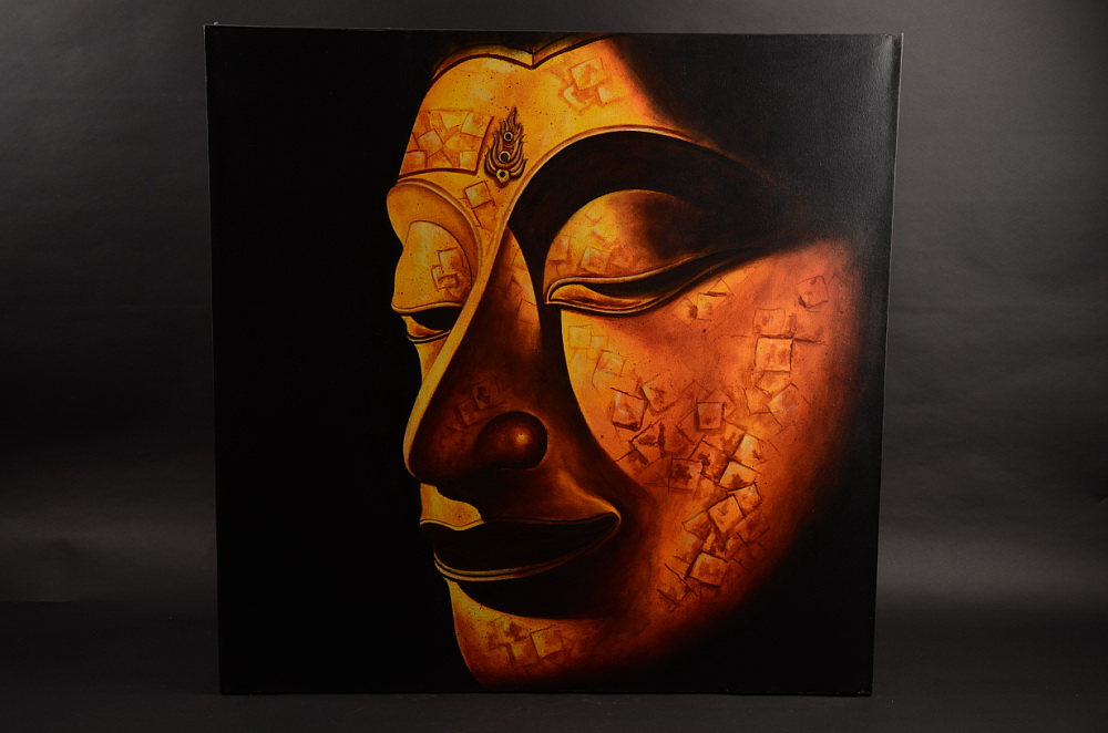 Buddhova tvář, čtvercový obraz na plátně II.