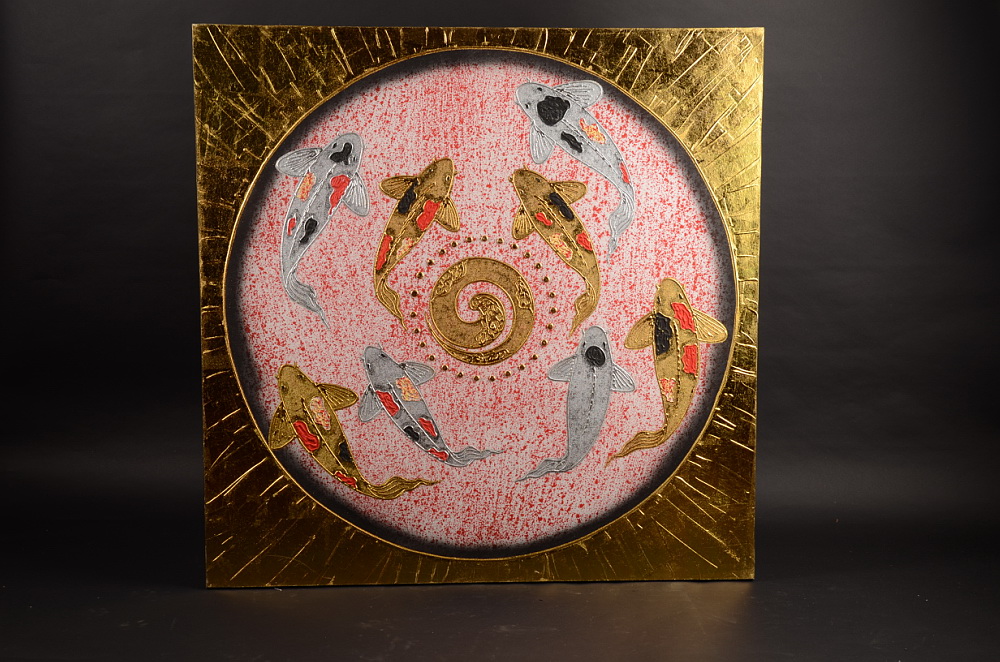 Krásný obraz s motivem ryb v kruhu