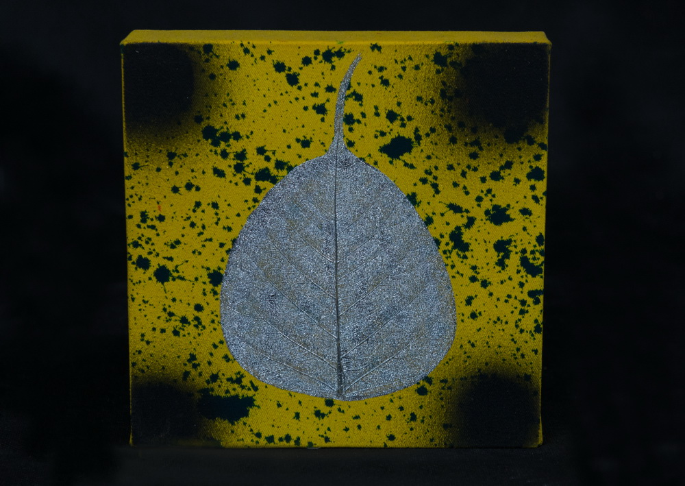 Stříbrný list, žlutý podklad