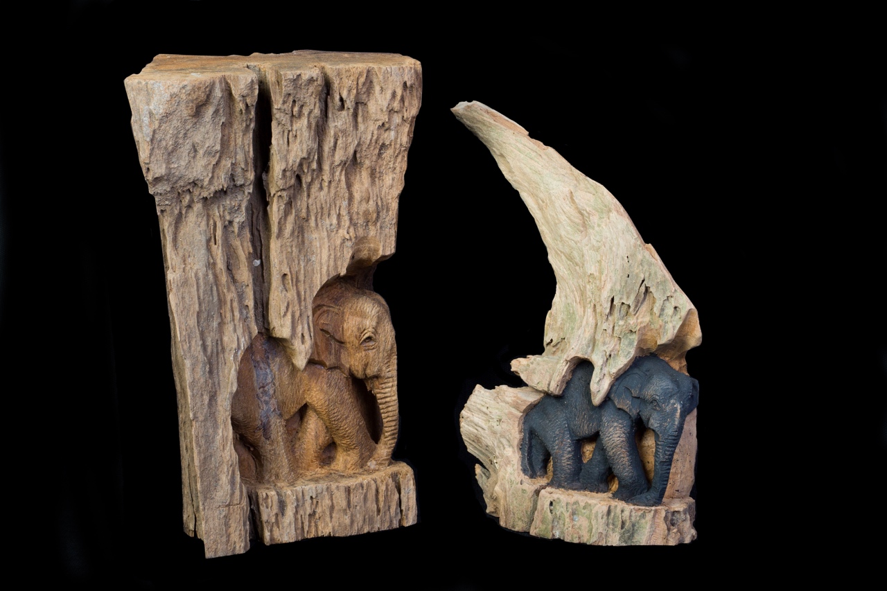 Soška slona v kmeni NENÍ SKLADEM(soška vlevo)